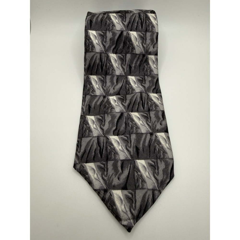J Garcia Collector's Edition Wide‎ Silk Tie 90s Abstract Gray Geometric 58"x3.5"